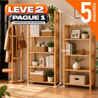 Estante Organizadora de Madeira 5 em 1 + BRINDE: Cabideiro de Bambu Moderno - COMPRE 1 LEVE 2