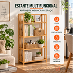Estante Organizadora de Madeira 5 em 1 + BRINDE: Cabideiro de Bambu Moderno - COMPRE 1 LEVE 2