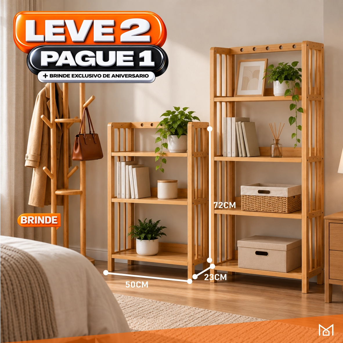 Estante Organizadora de Madeira 5 em 1 + BRINDE: Cabideiro de Bambu Moderno - COMPRE 1 LEVE 2